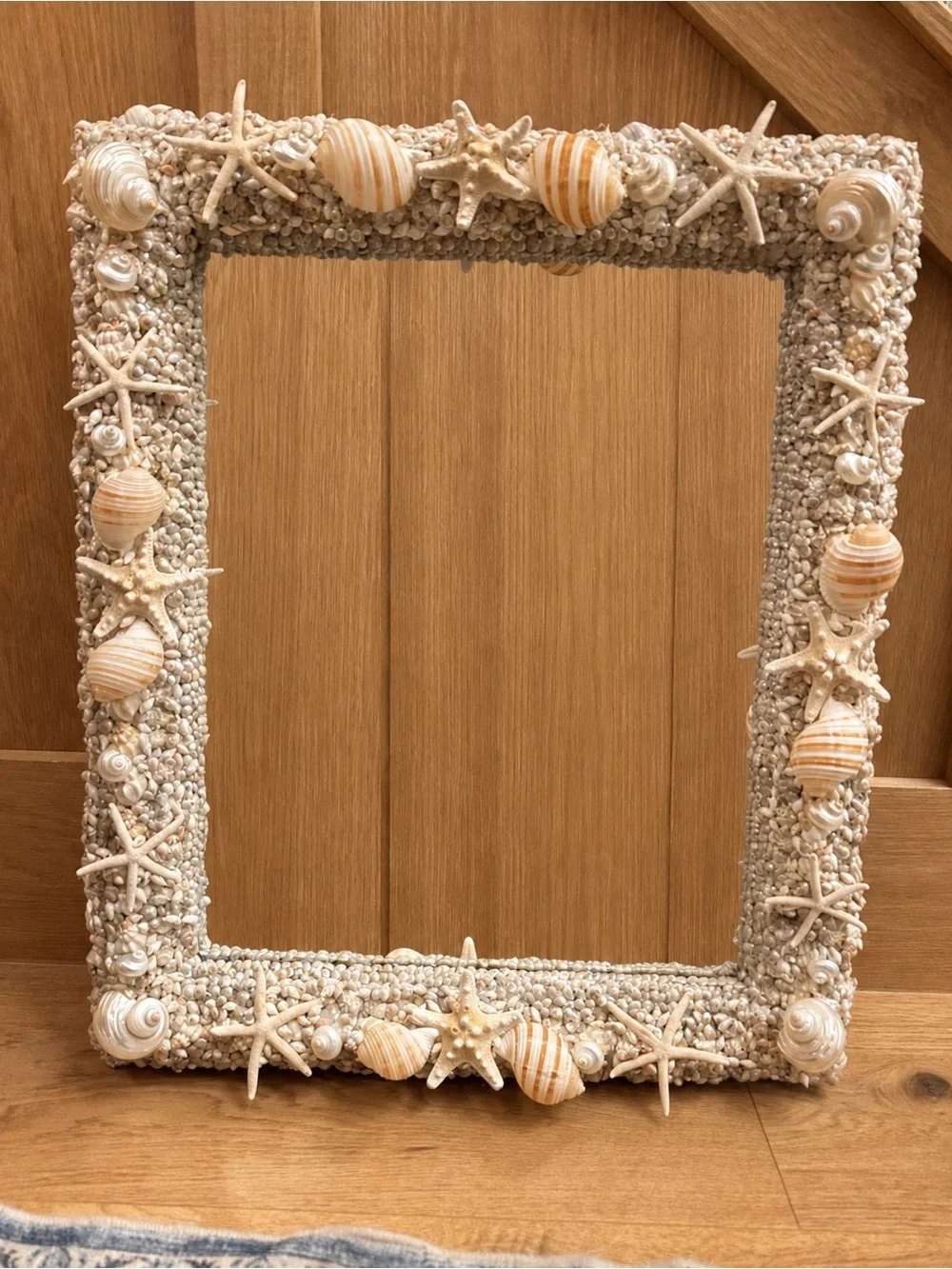 Custom Seashell & Starfish Decorative Mirror - Beachy Cream