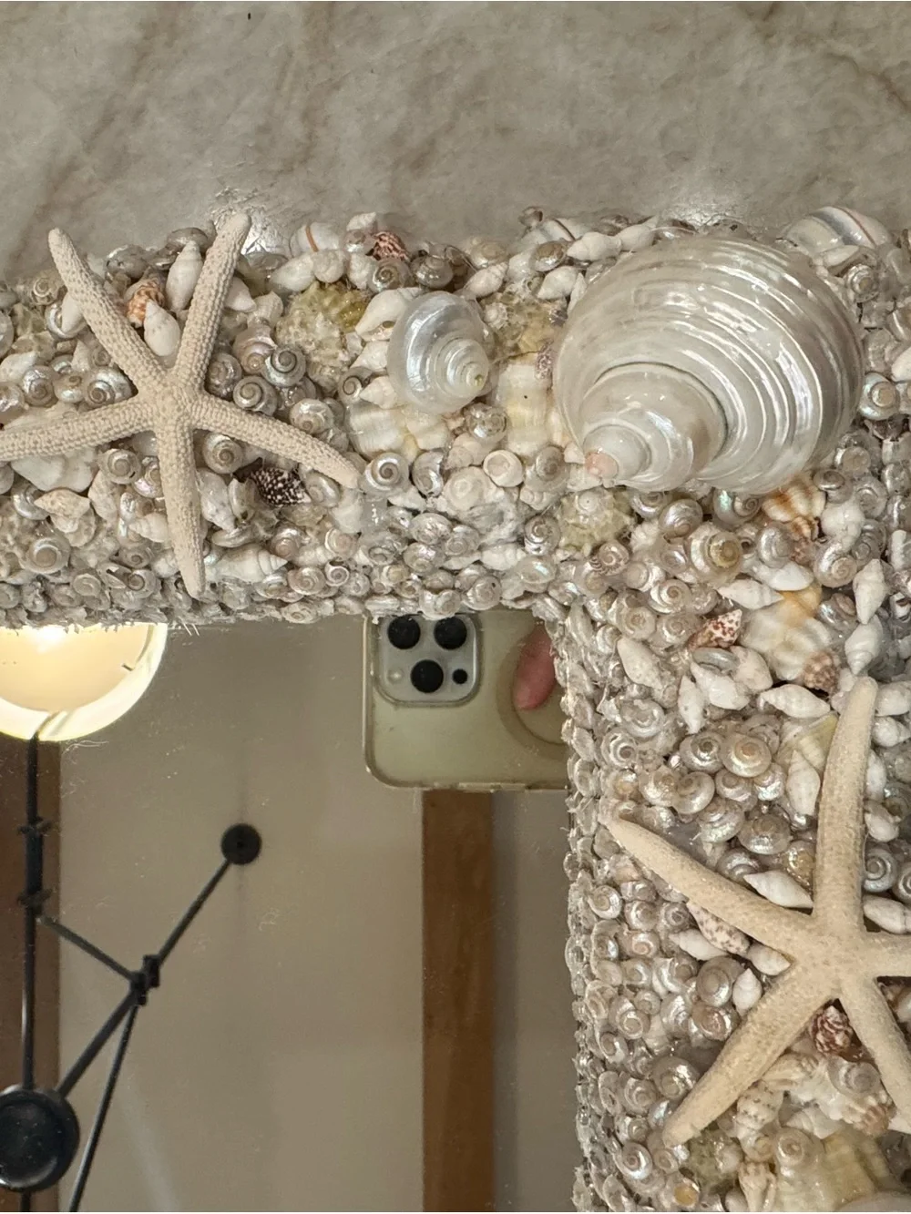 Custom Seashell & Starfish Decorative Mirror - Beachy Cream
