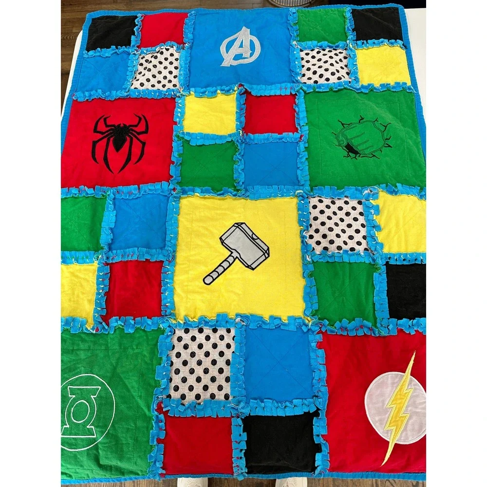 Handmade Superhero Rag Quilt‎ Marvel DC Avengers Spider-Man Minky Blanket 30x40