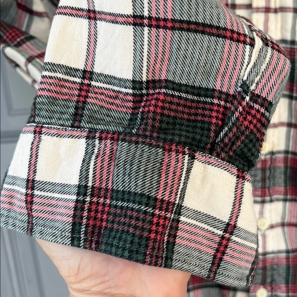 J. Crew Men’s Flannel Plaid Button-Down Shirt, Red Green 100% Cotton, Size S