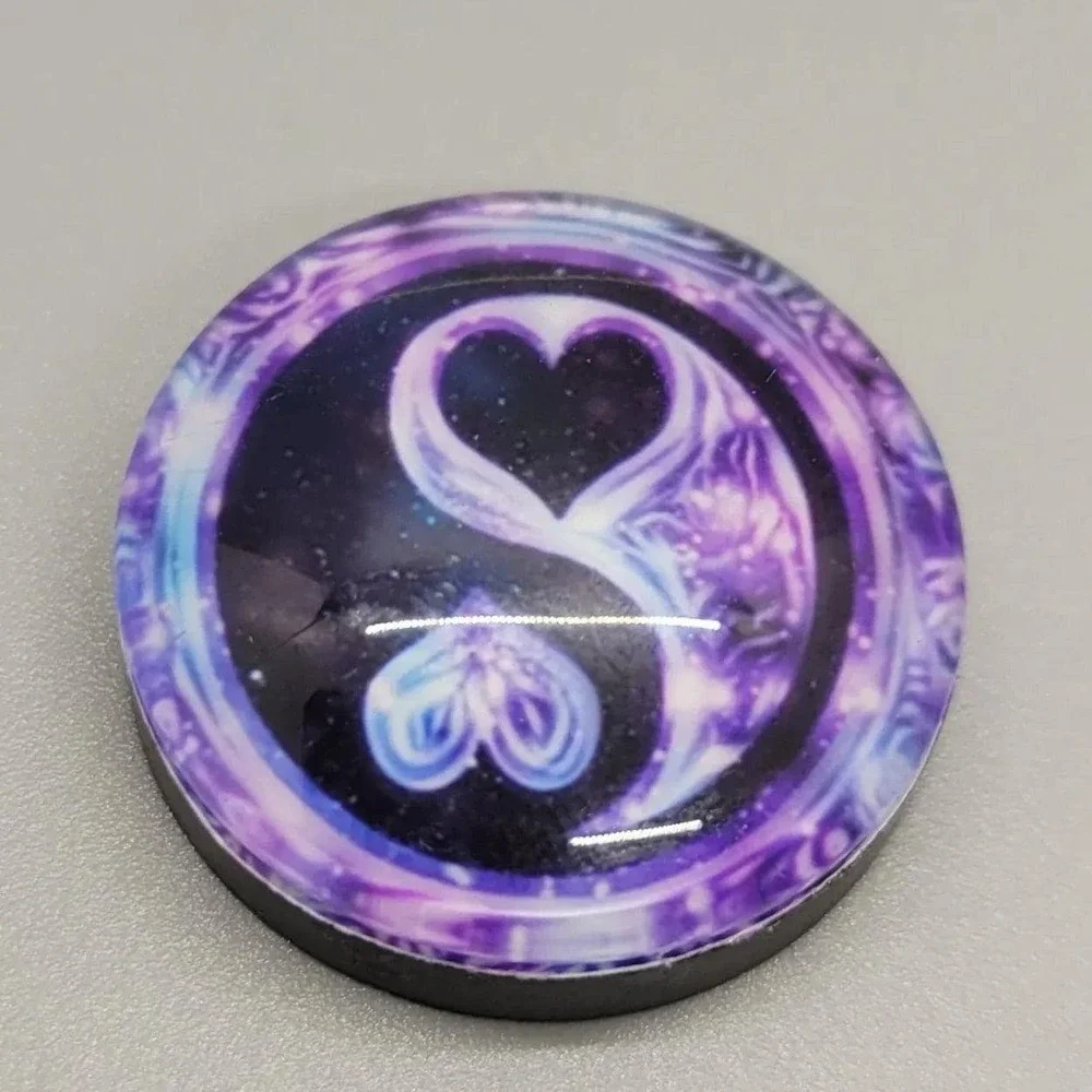 Heavy Duty Purple Heart Ying Yang Magnet, 1 Inch Round