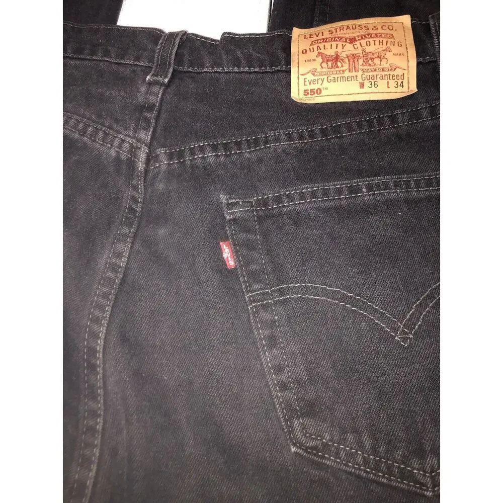 Vintage Levi’s 550 Black Relaxed Fit Denim Jeans Pants Made in Canada Size 36x34