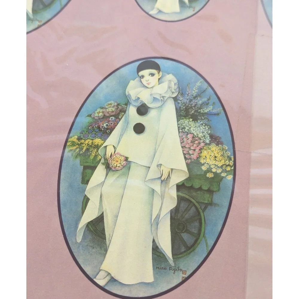 Vintage Mira Fujita Pierrot Mime Clown Gift Wrap Paper Sealed Michel Oks France