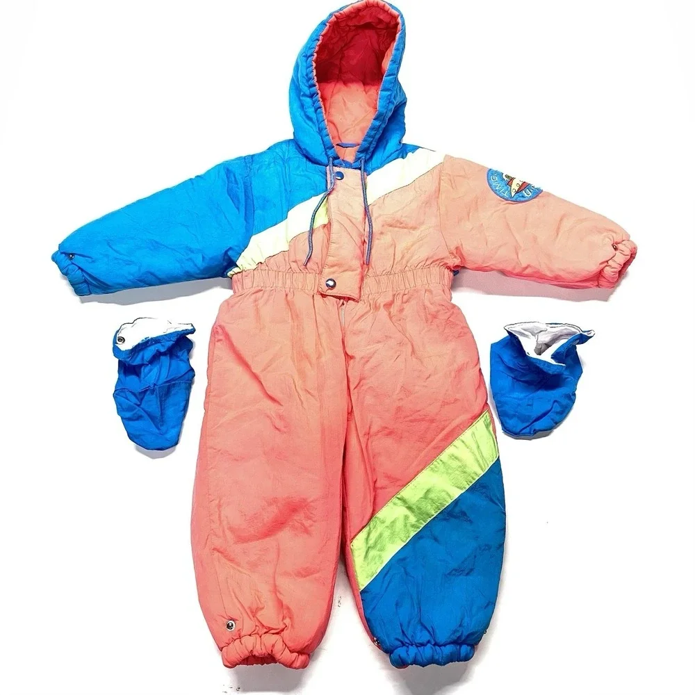Vintage Gerber Time Zone UFO Snow Suit 18 Months Red,‎ Green Blue With Gloves