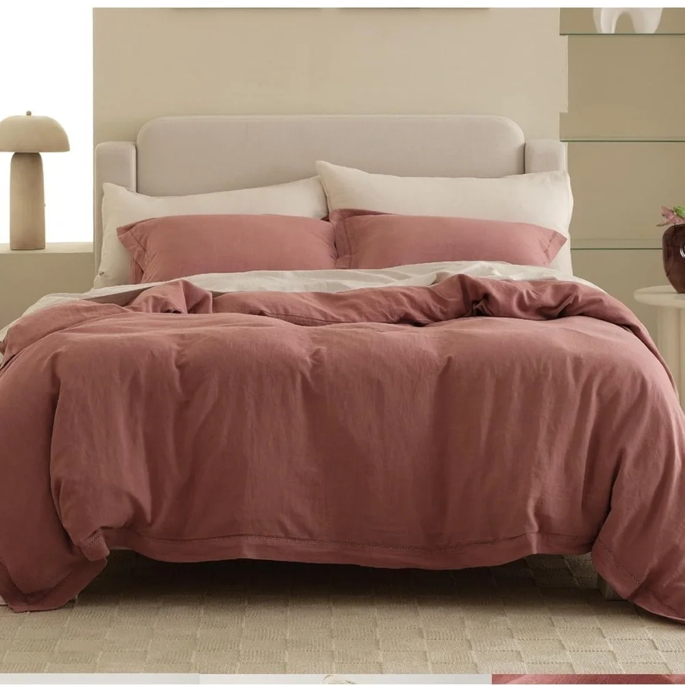 Double Stitch by Bedsure Linen TENCEL Lyocell Duvet Cover Set - Soft Duvet Co...