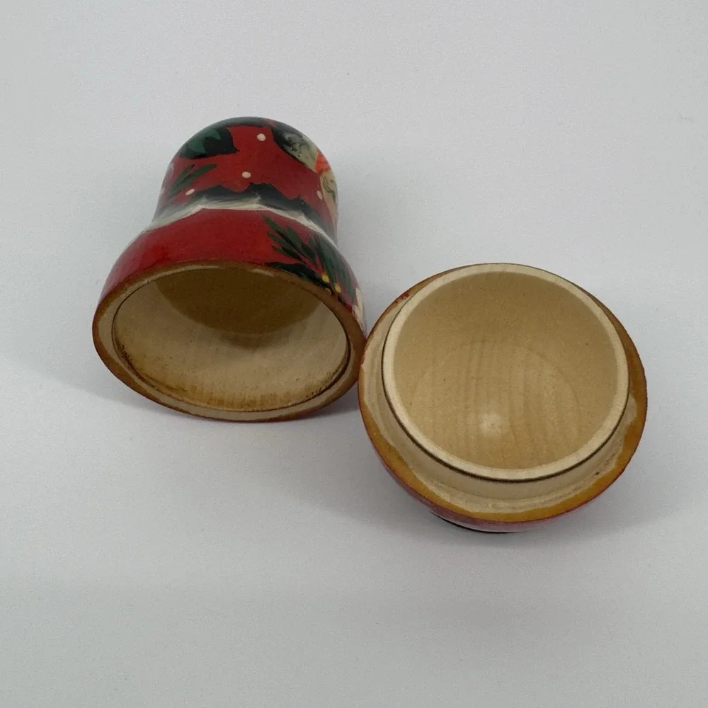 Vintage Russian Nesting Dolls Set Hand Painted Red Floral Matryoshka Mini 3pc‎