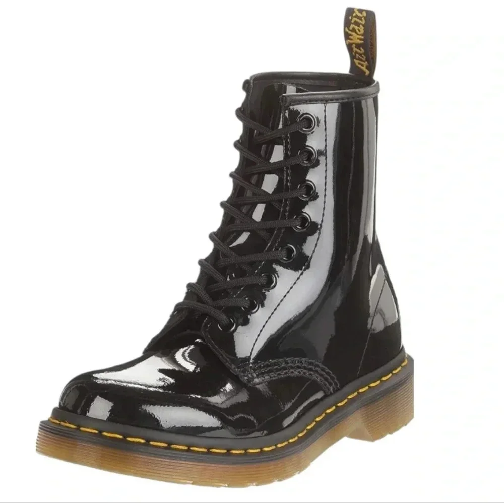 DR. MARTENS 1460 AirWair black patent leather 8 eye lace-up zipper boots Size 3