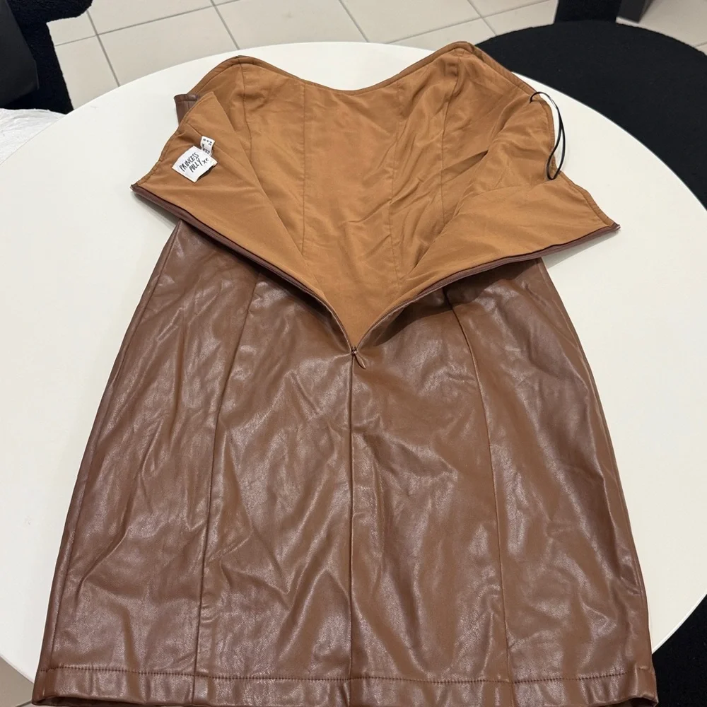 Princess Polly Brown Strapless Leather Dress Jessica Pu Mini Dress Brown size 4‎