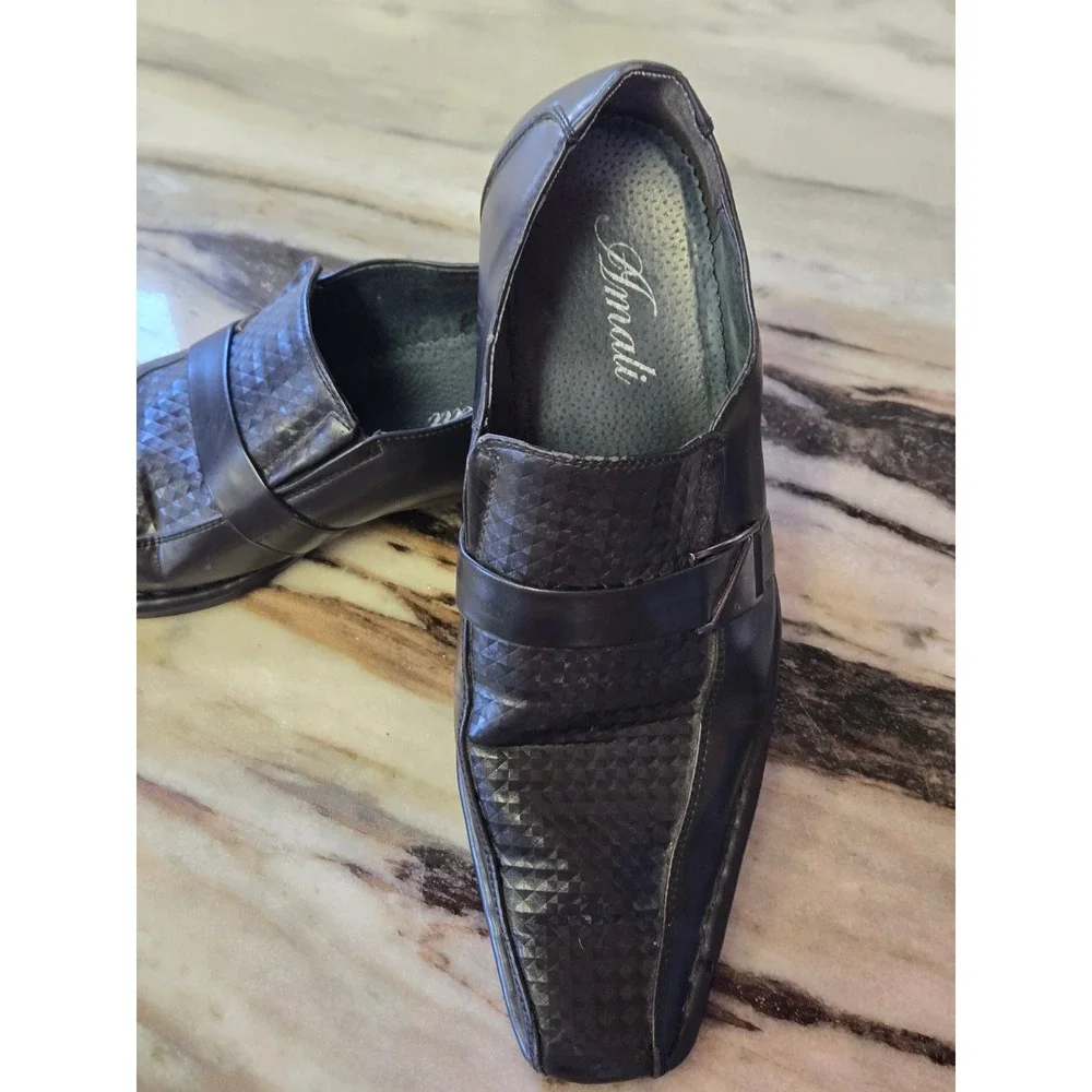 Amali Mens Black Textured Geometric Square Toe Slip‎ On Dress Loafers Shoes 7.5