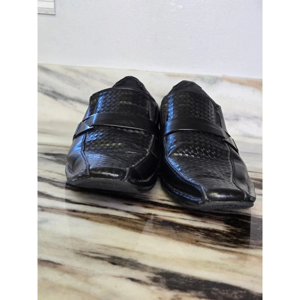 Amali Mens Black Textured Geometric Square Toe Slip‎ On Dress Loafers Shoes 7.5