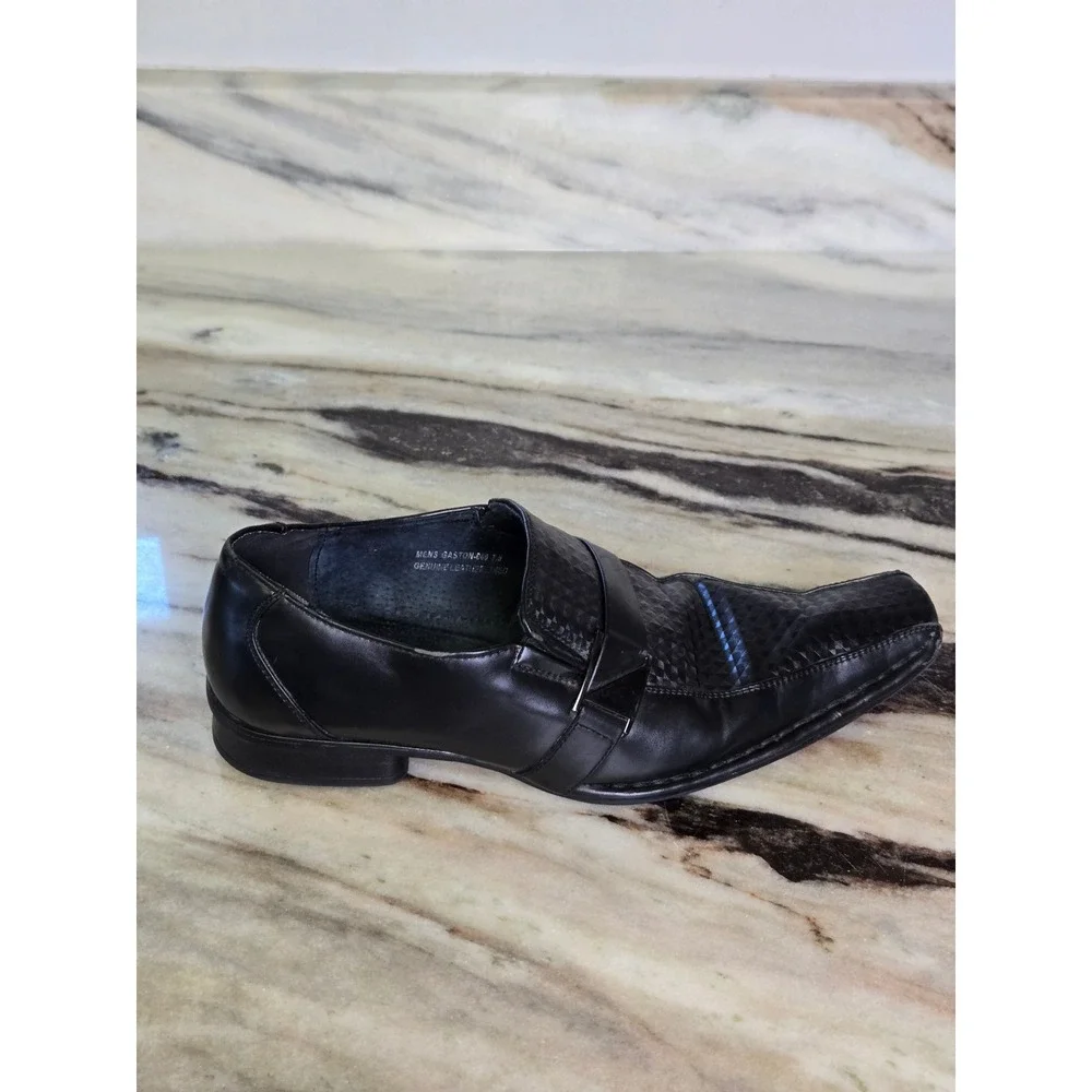 Amali Mens Black Textured Geometric Square Toe Slip‎ On Dress Loafers Shoes 7.5