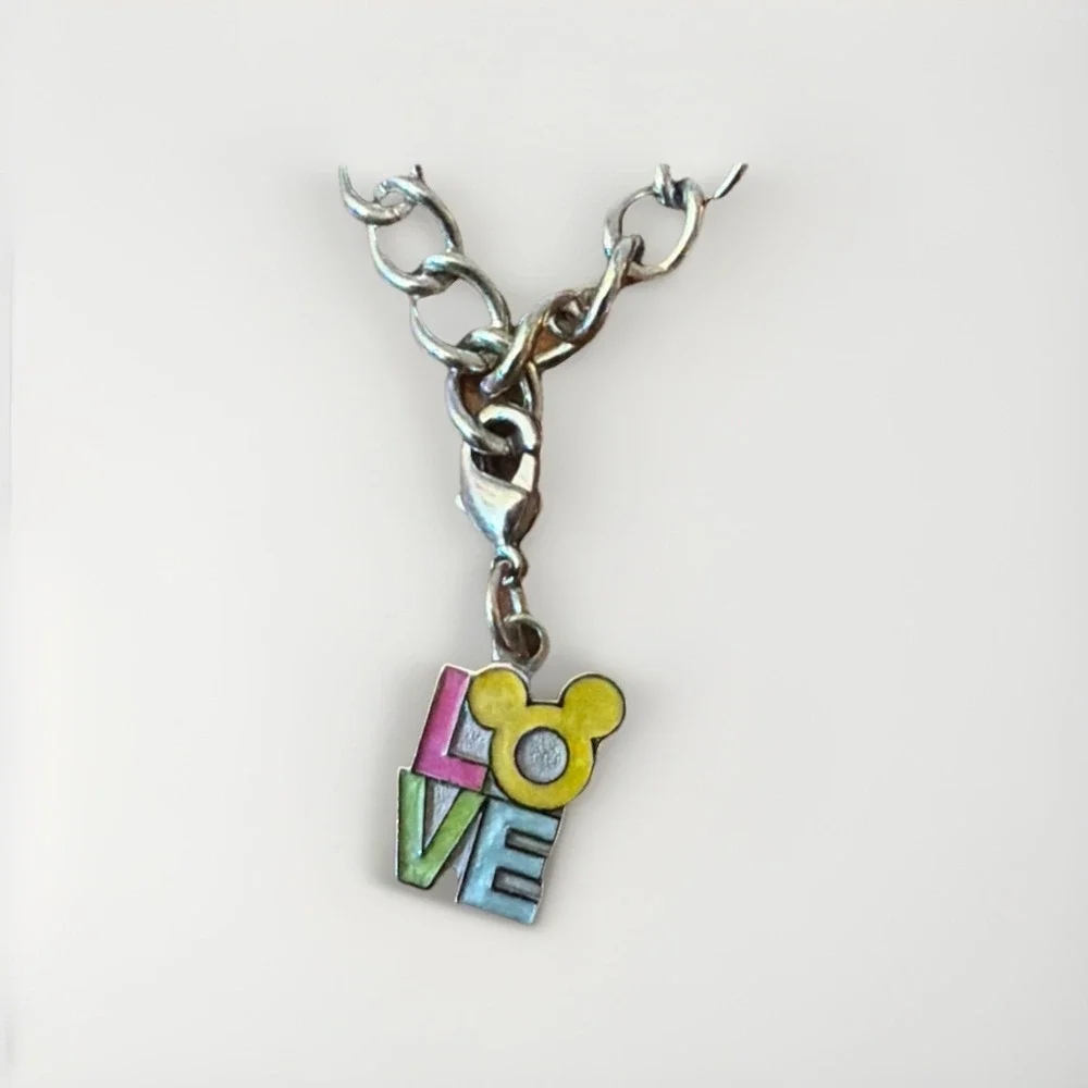 Vintage Disney Mickey Love Word‎ Dangle Charm Enamel Clasp