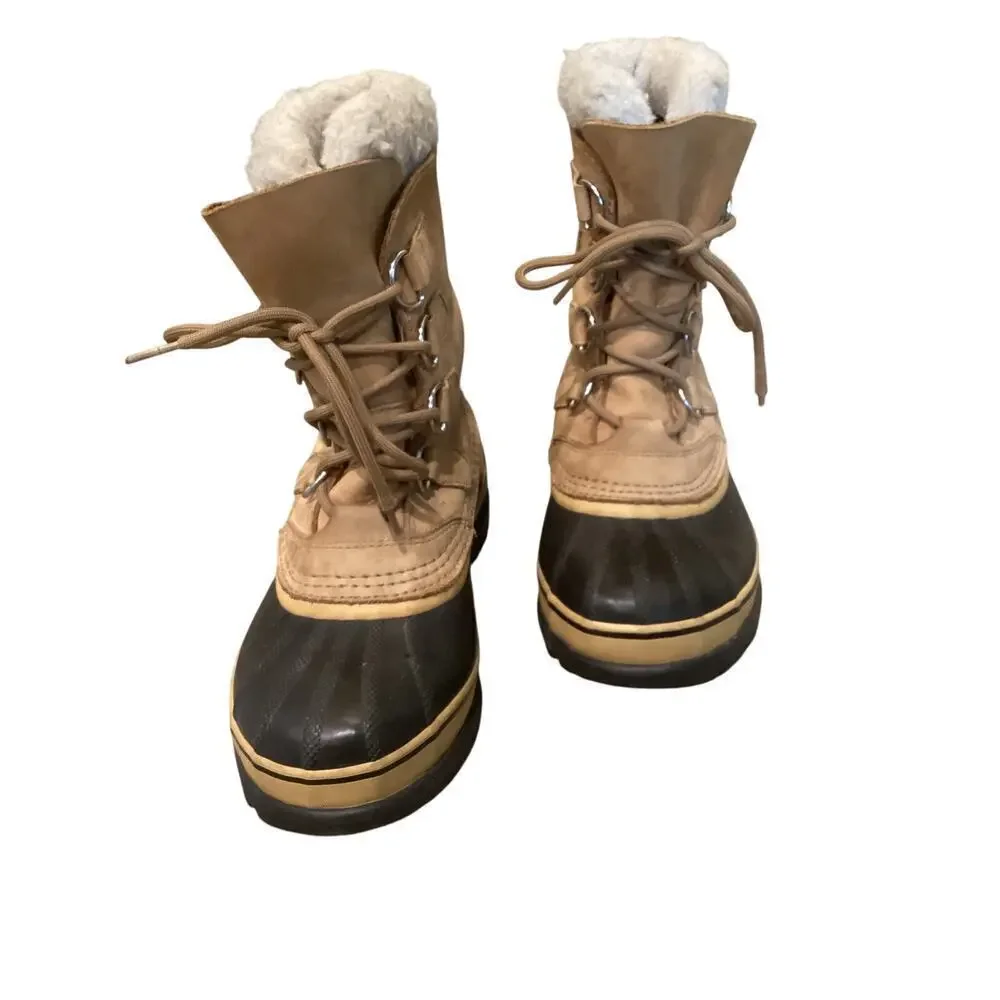 Sorel Mens Caribou Winter Boots US 6 EU 37 Fleece Trim Nubuck Rubber Snow Boots