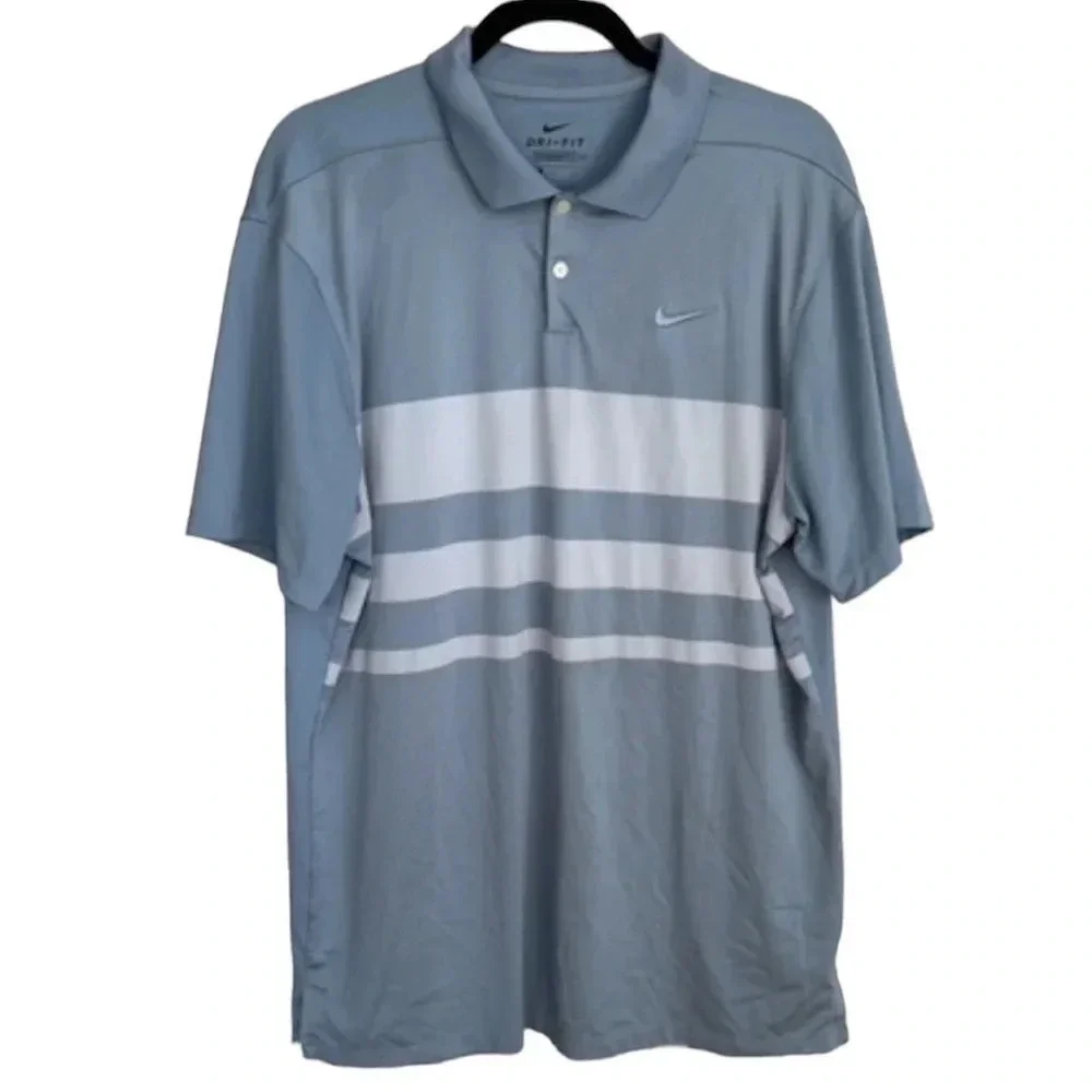 Nike Dri-Fit Vapor Stripe Men's Standard Fit Short Sleeve Blue Polo Size L GUC