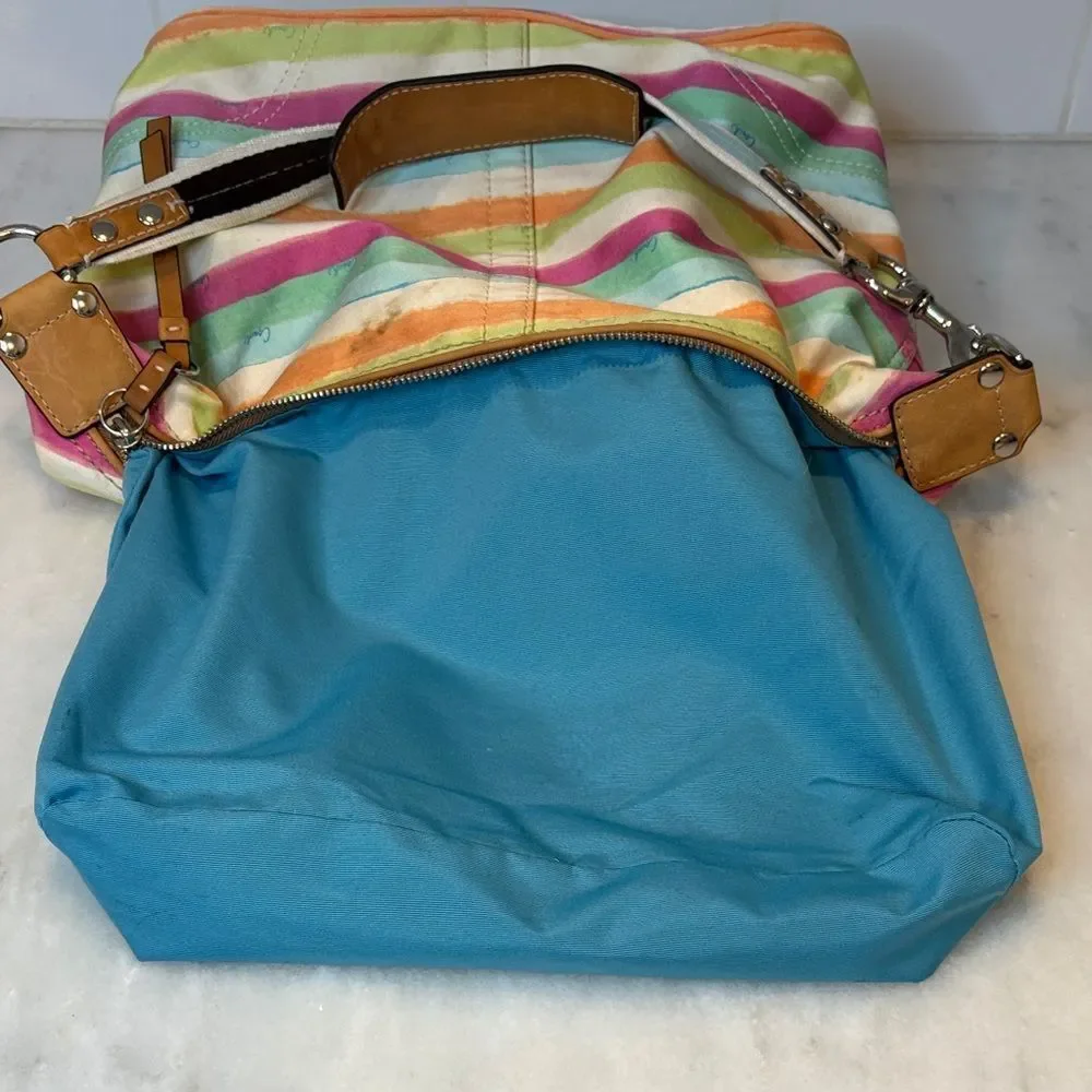 Coach Bag Purse Handbag Y2K Hampton Pastels Watercolor Stripe Hobo Shoulder Bag
