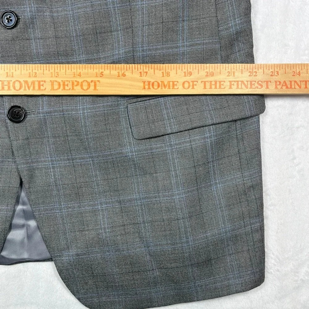Lauren Ralph Lauren Silk Wool Two-Button Blazer Mens 46R Grey Plaid Glen Check