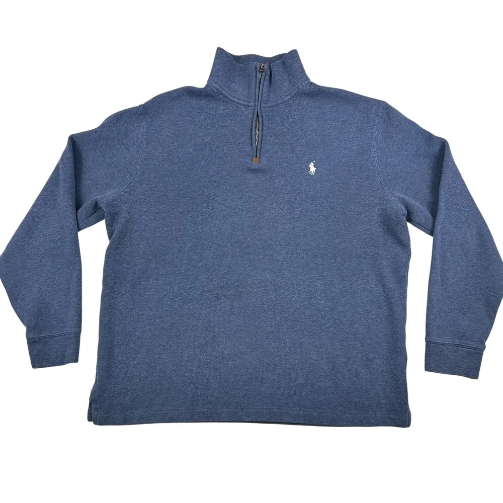 Polo Ralph Lauren Sweater Mens Big Large‎ 1/4 Zip Pullover Blue Logo Casual