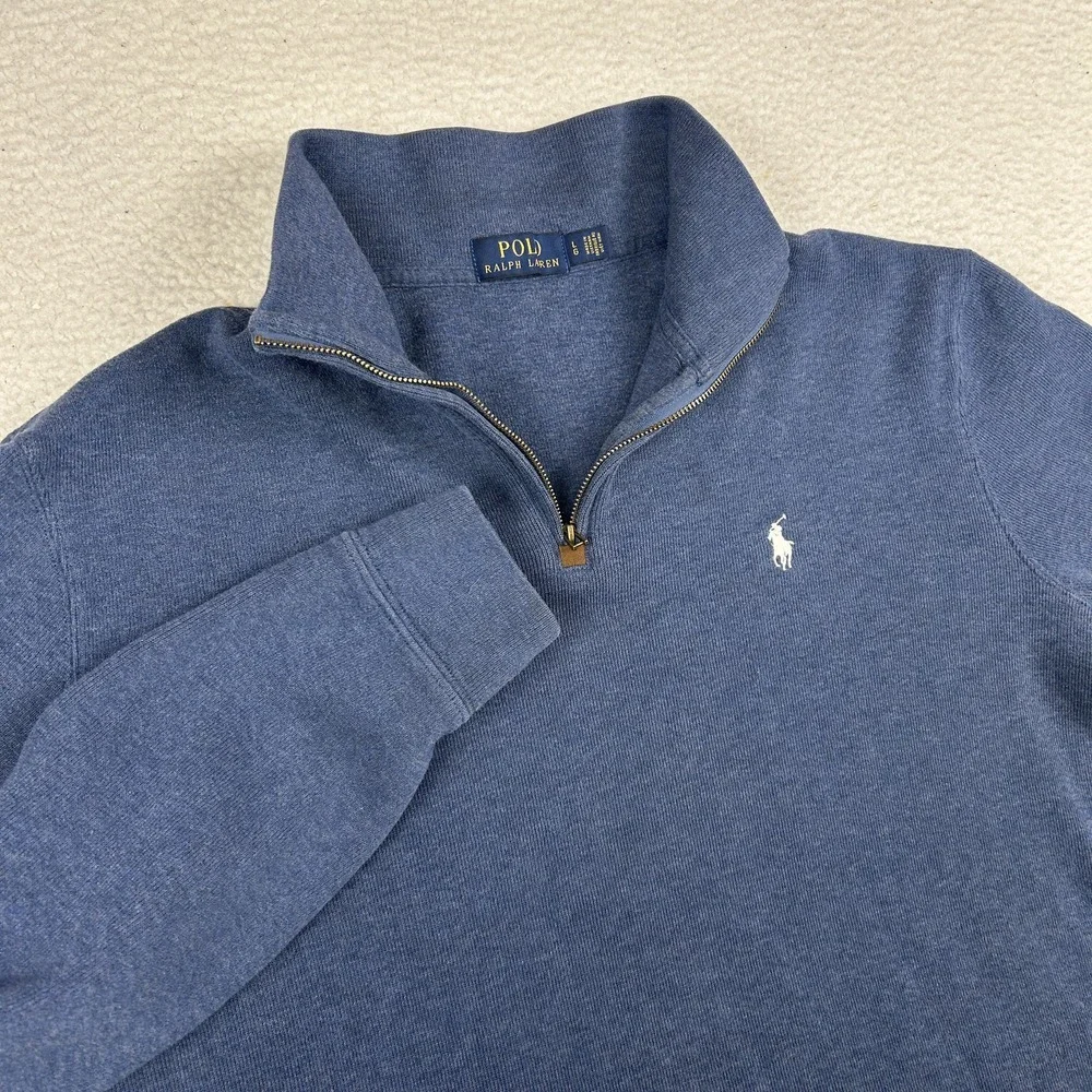 Polo Ralph Lauren Sweater Mens Big Large‎ 1/4 Zip Pullover Blue Logo Casual