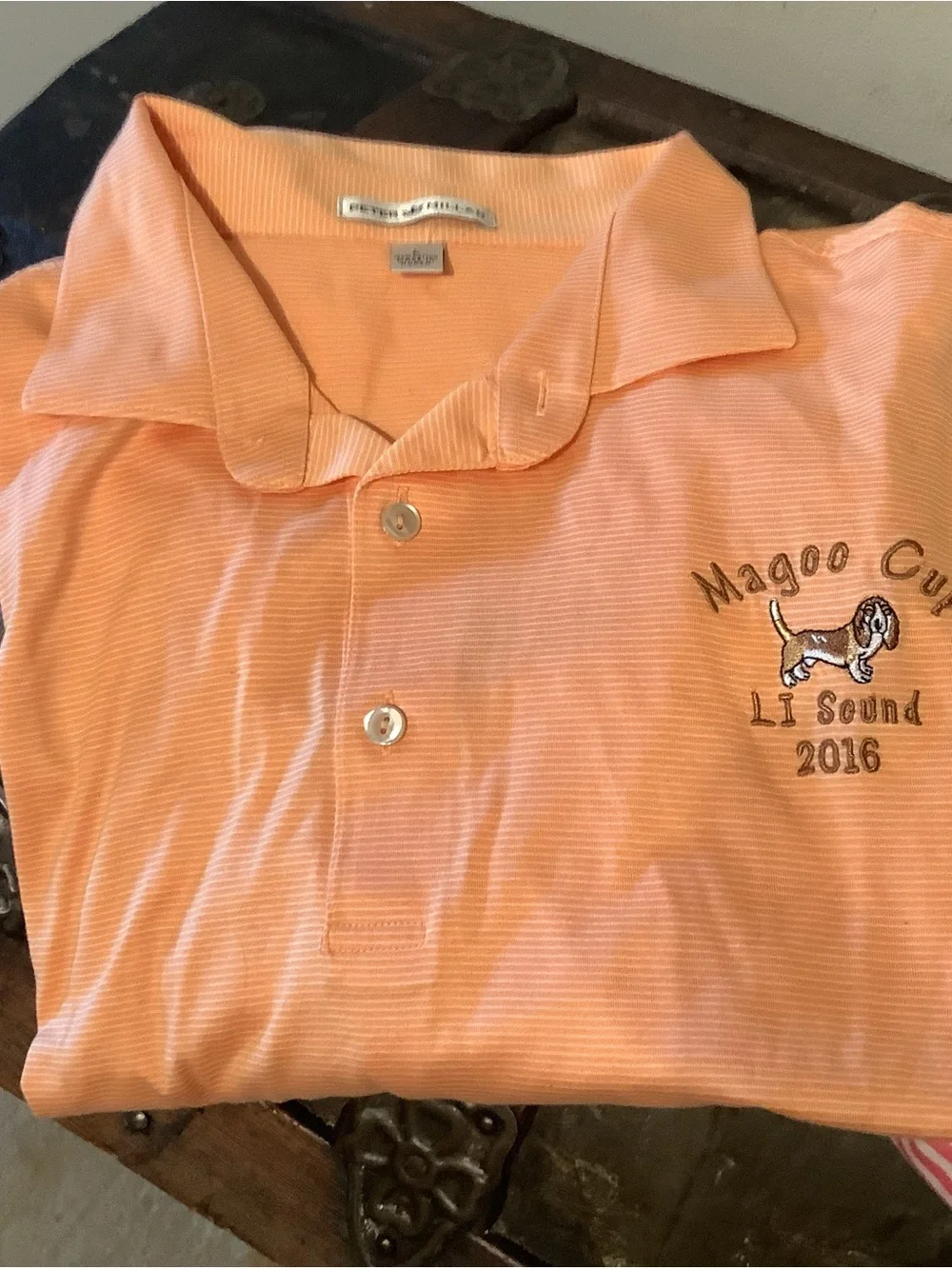 Peter Millar Summer Comfort Stripped Golf Polo Shirt Logo - Sz L - NOS
