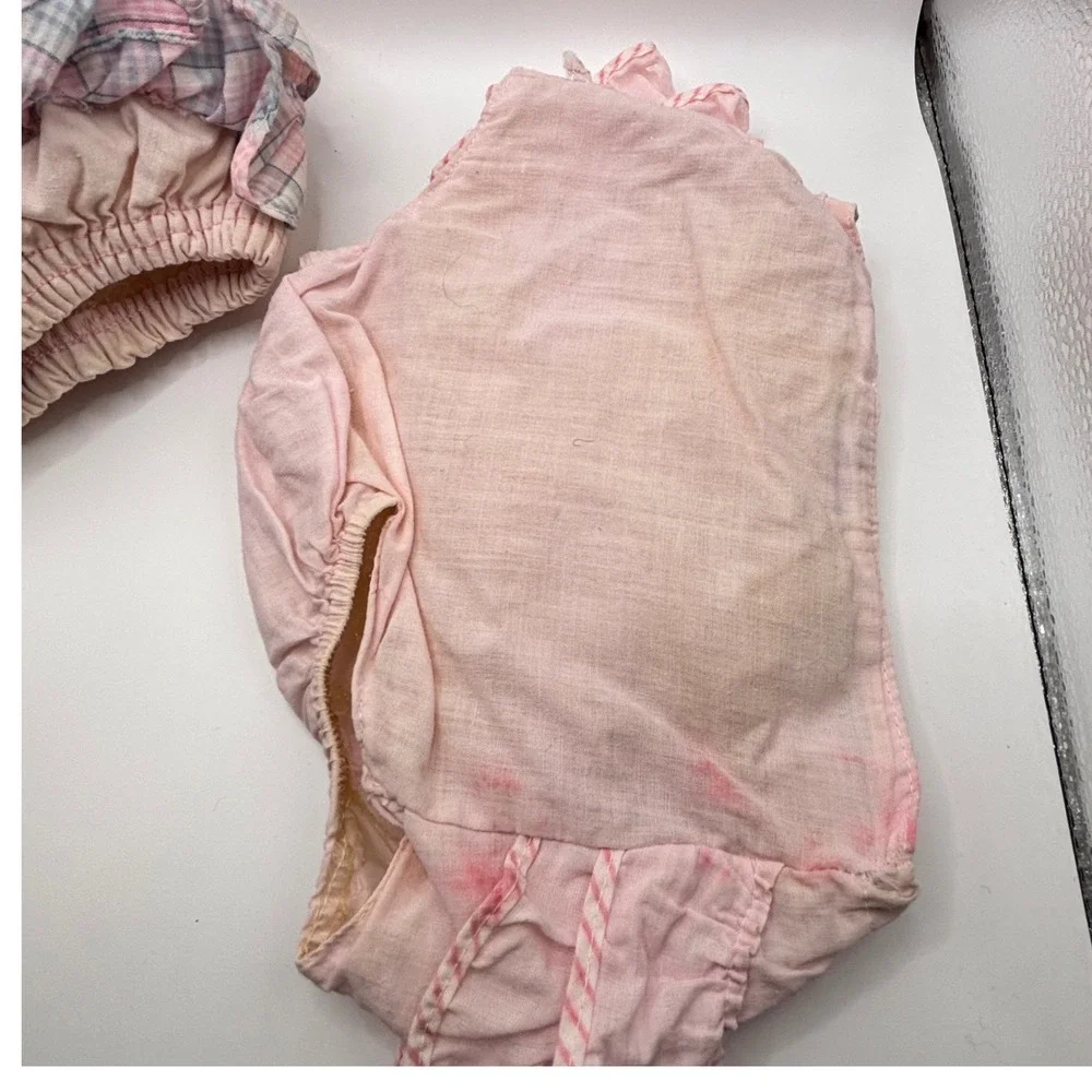 Vintage Baby Bloomers Diaper Covers Set Pink Gingham Ruffled Plaid 3pc Bundle