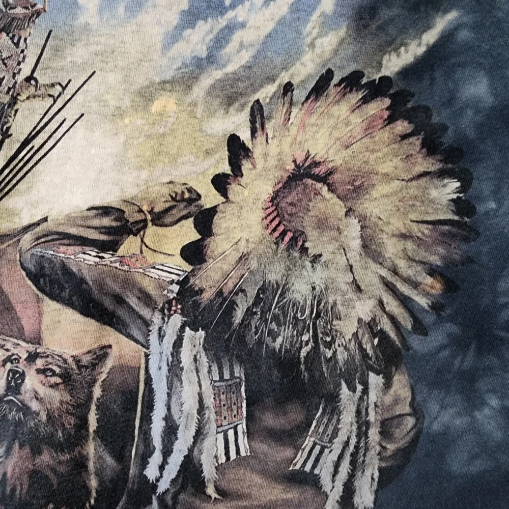 The Mountain Tee Shirt Warrior Eagle Wolf Short Sleeve Tie Dye size Large