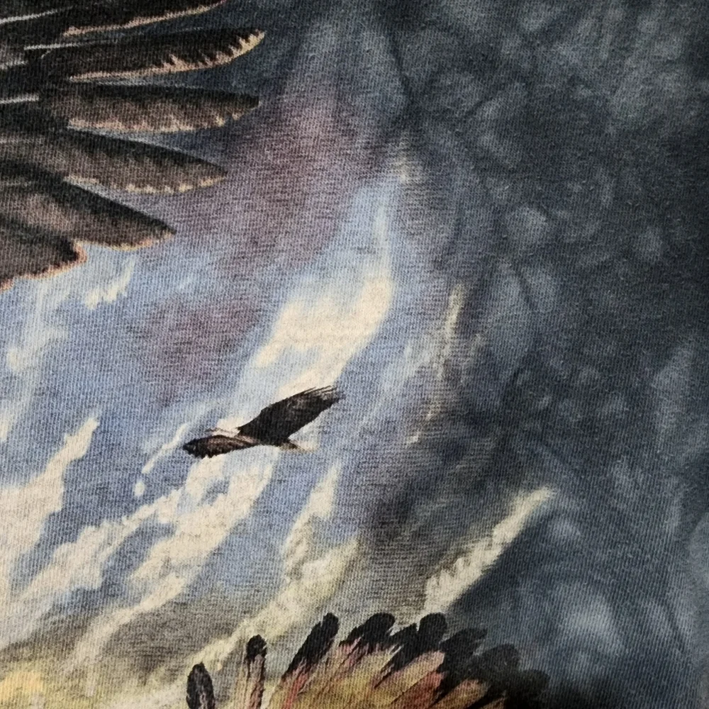 The Mountain Tee Shirt Warrior Eagle Wolf Short Sleeve Tie Dye size Large