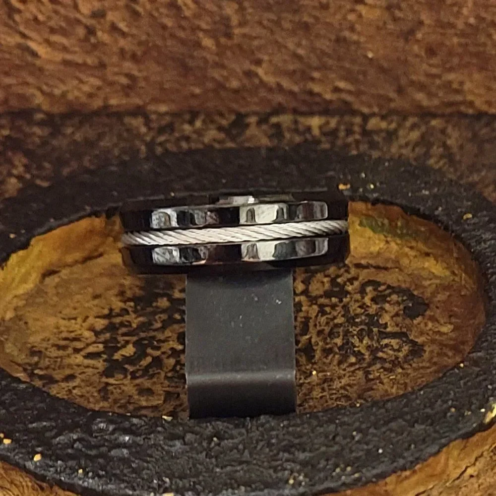 Personalized Engraved Men's Black Cable Inlay Wedding Ring - Guys Wedding Ring