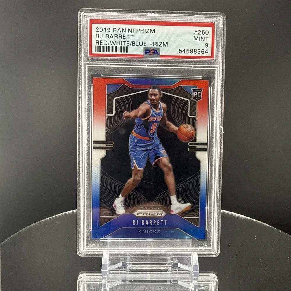 2019 Panini Red White Blue Prizm #250 RJ Barrett Knicks RC Rookie PSA 9