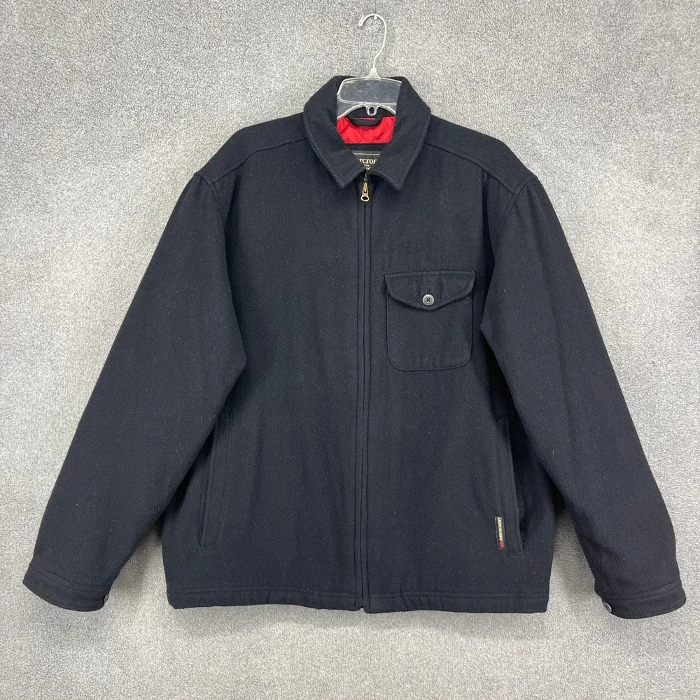 Abercrombie‎ Fitch Jacket Mens Large Black Wool Blend Quilted Lined Zip Up