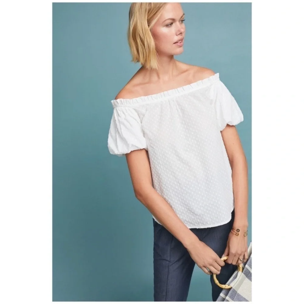 Maeve by Anthropologie White off the Shoulder Sojourner Top​​​​​