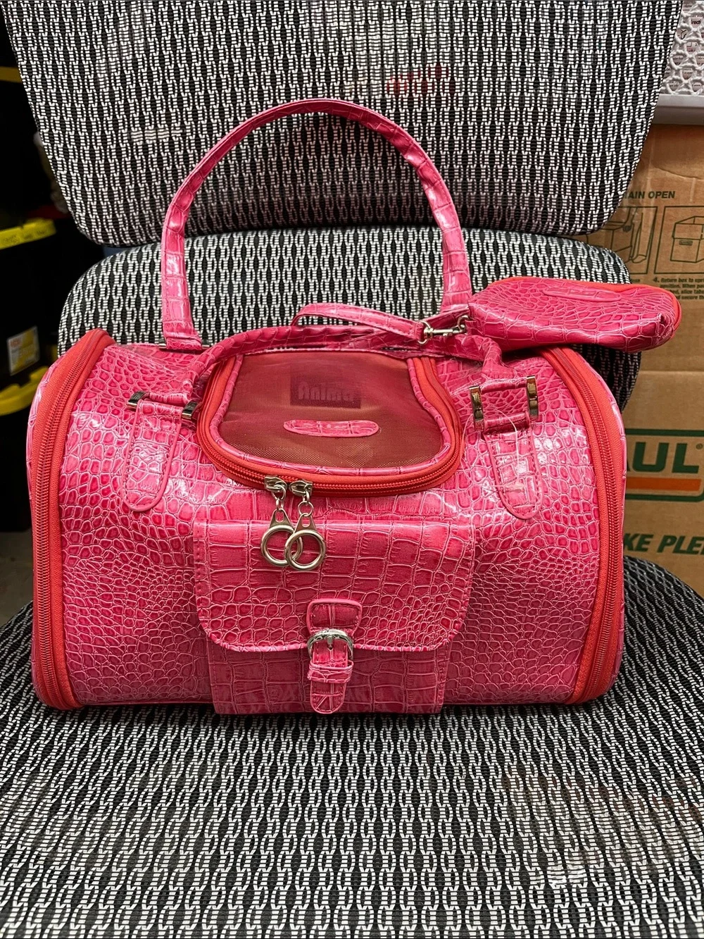 Hot Pink Faux Croc Small Pet Carrier with Dual Handles