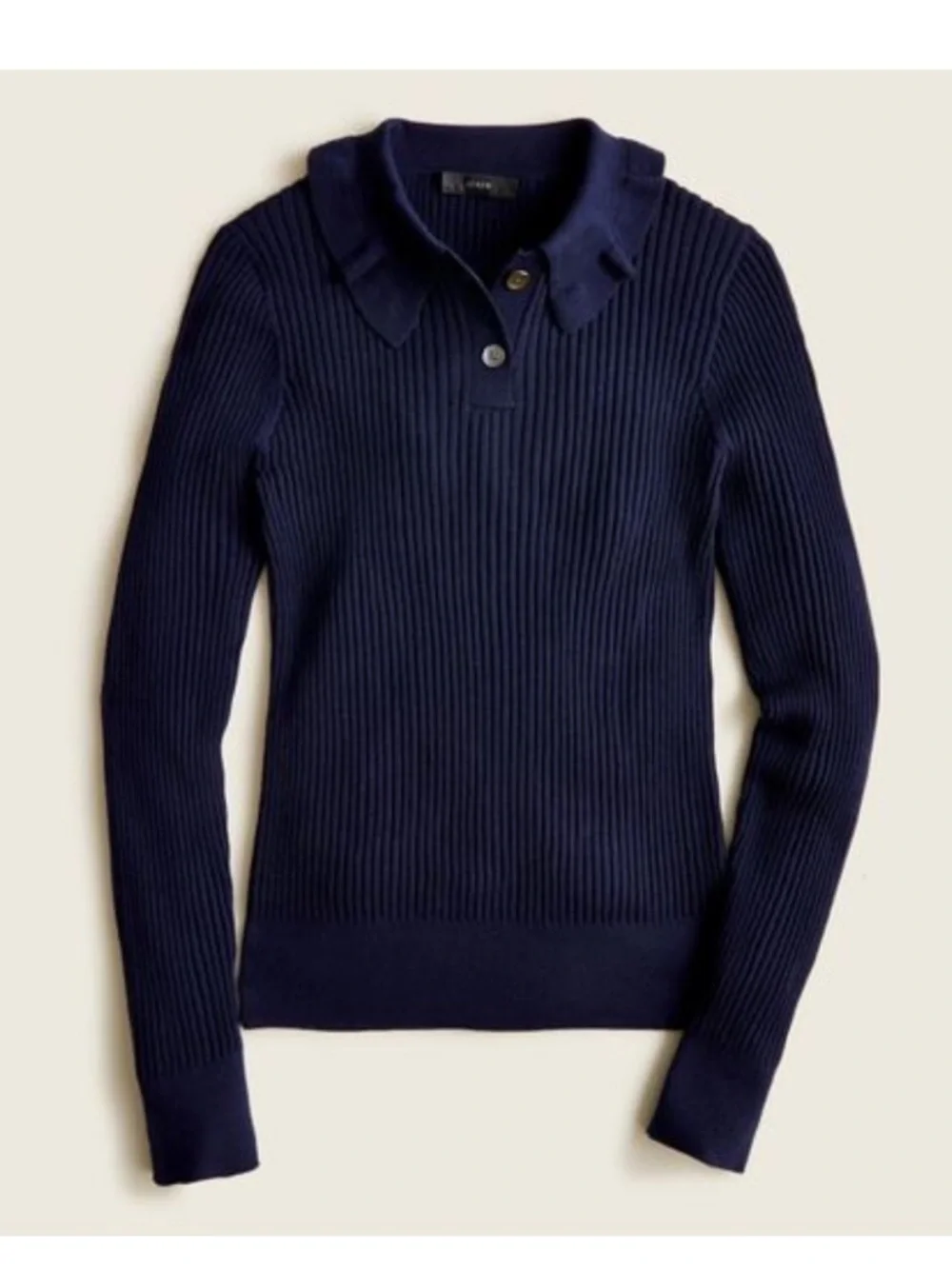 NWT J. crew ribbed ruffle collar merino wool sweater navy blue Size S