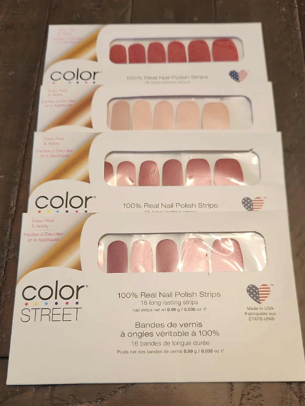 Color Street Red, Rose & Gold Nail Polish Strips Bundle of 4