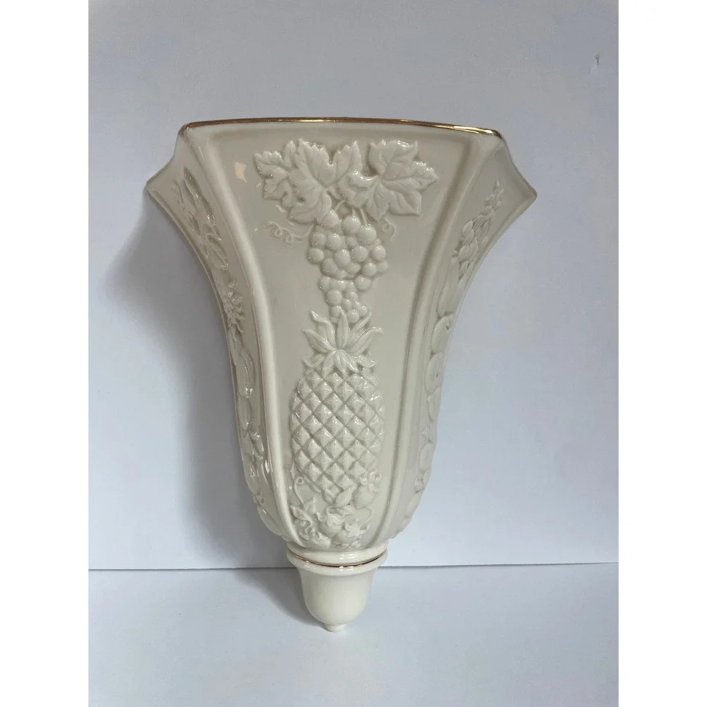 Lenox Fruits of Life Wall Vase Fine Ivory‎ China Gold Trim 2001 Embossed Pocket