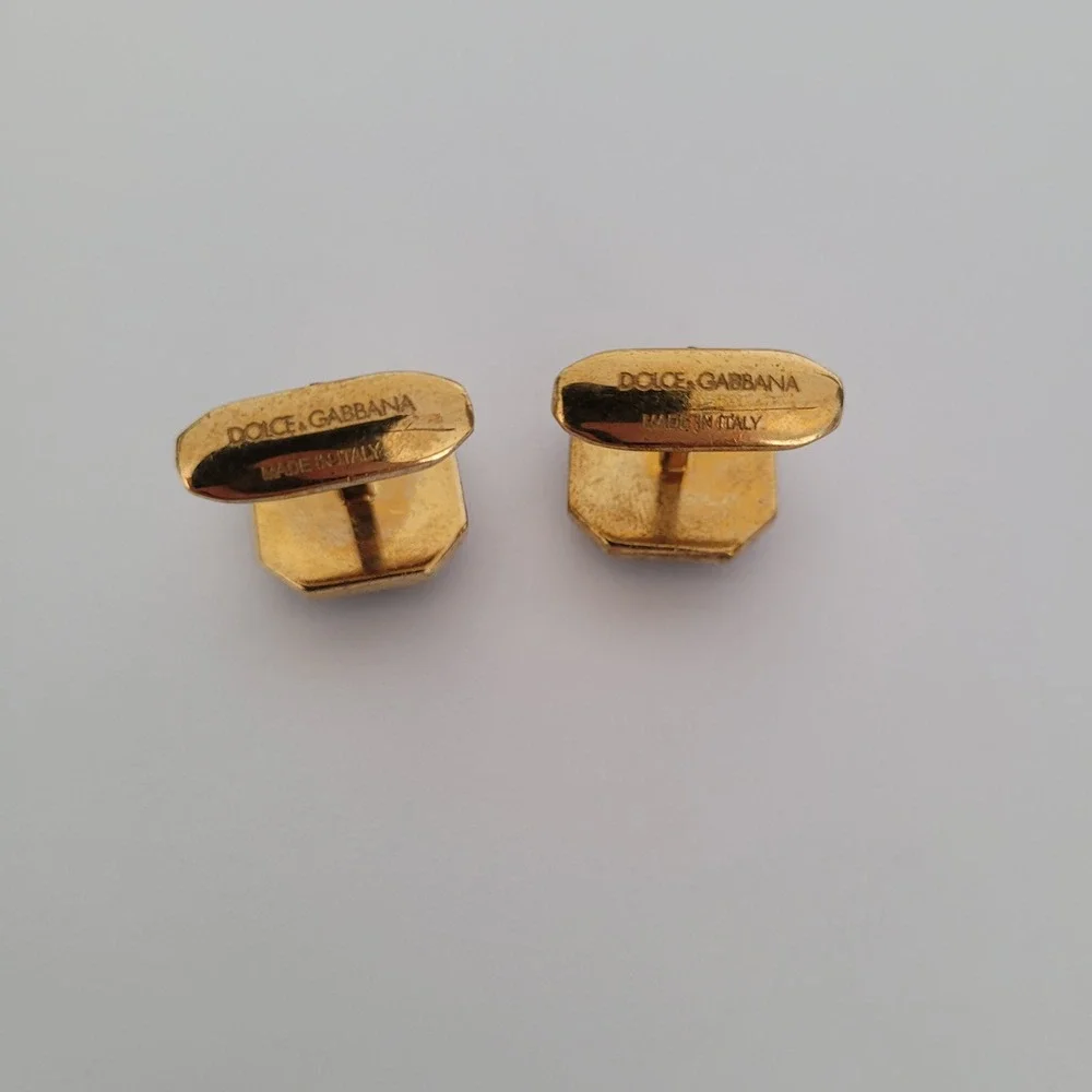 Dolce & Gabbana Mens Cufflinks Gold Tone Black Stone Octagon Made in Italy Box