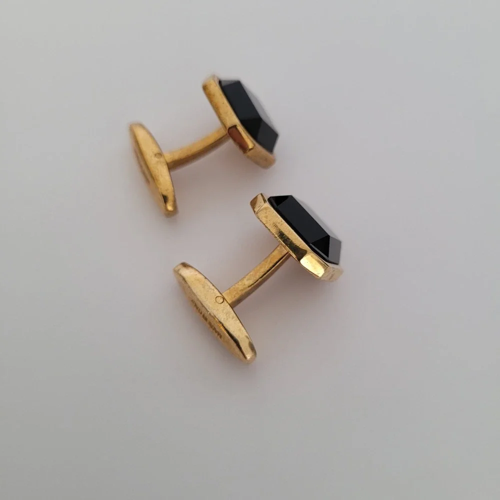 Dolce & Gabbana Mens Cufflinks Gold Tone Black Stone Octagon Made in Italy Box