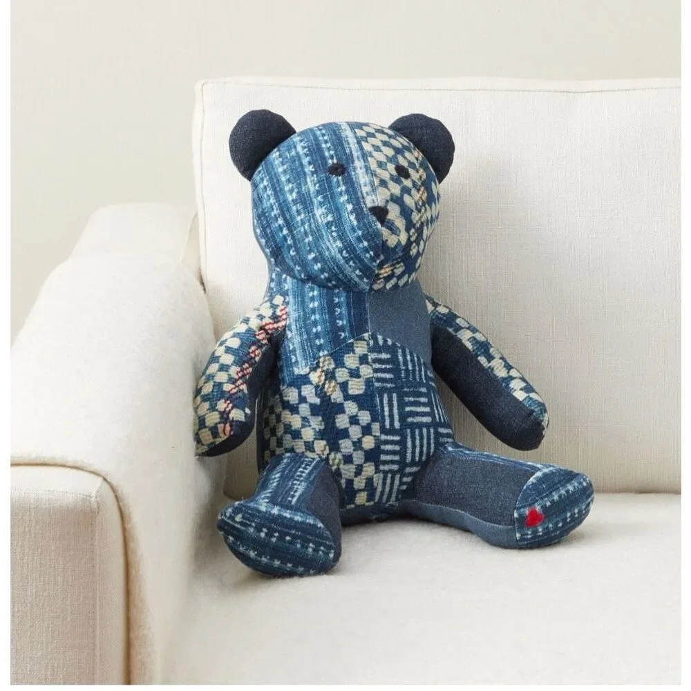 Pottery Barn Nelson Patchwork Teddy Shaped Pillow NIP