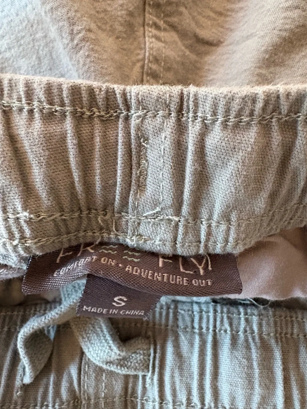 Free Fly || Stretch Canvas Shorts in Shale Green Gray Drawstring Small
