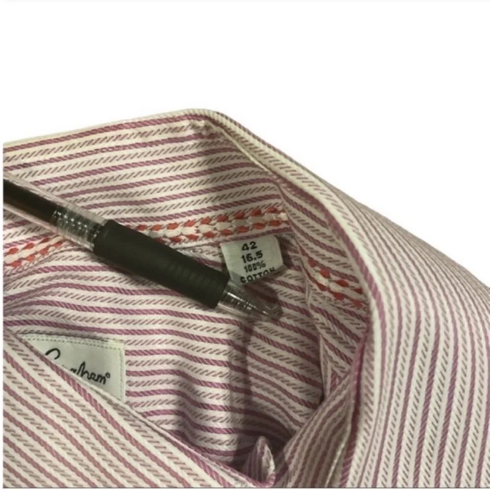 Robert Graham Button Down Pink and‎ White Stripes Paisley Flip Cuff Size 16.5
