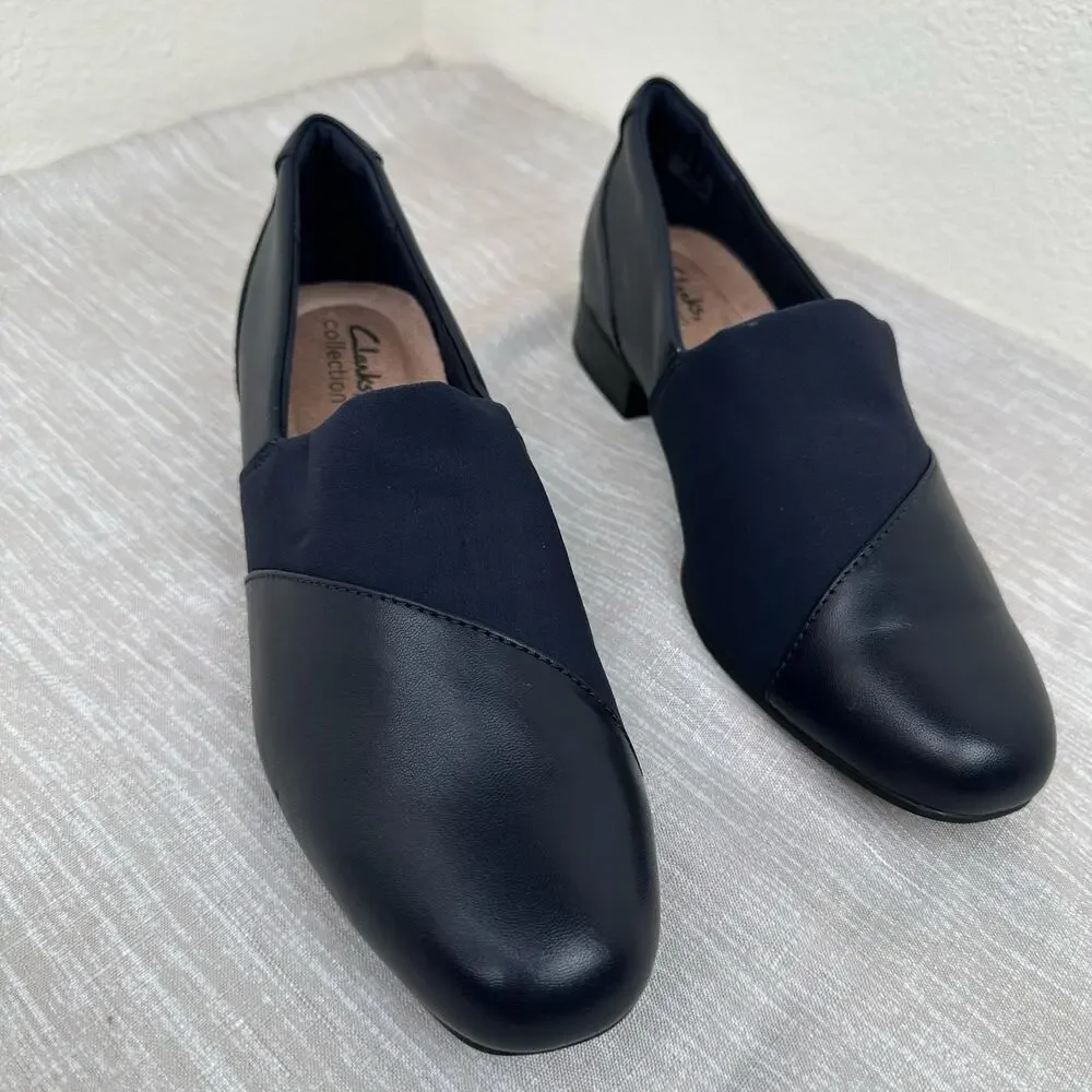 Clarks Women Navy Leather Juliet Gem Comfort Loafers Slip On Shoes 8M