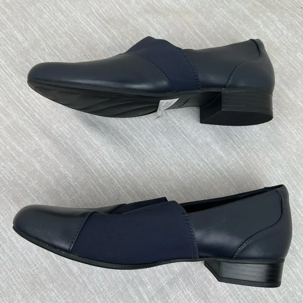 Clarks Women Navy Leather Juliet Gem Comfort Loafers Slip On Shoes 8M