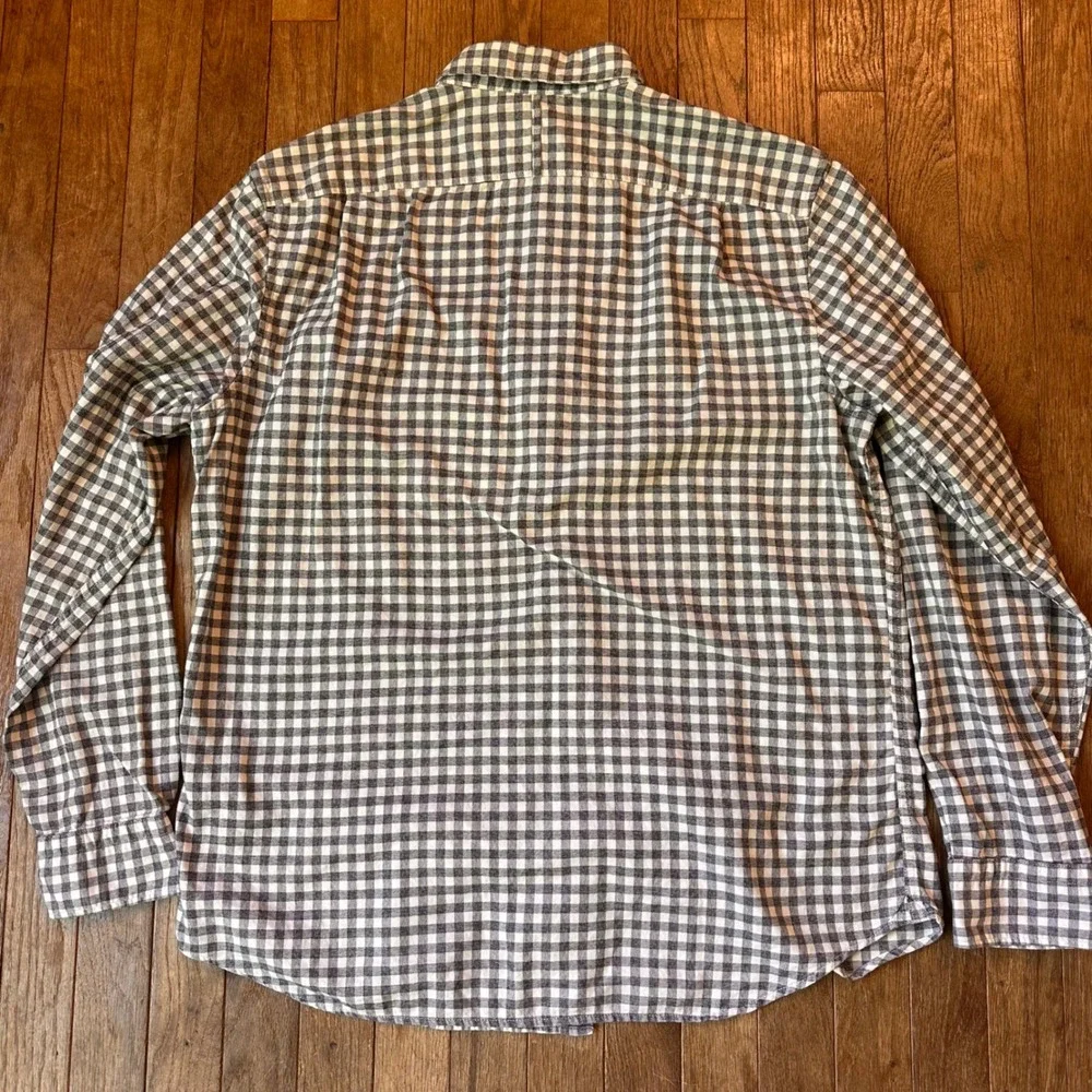 Banana Republic Luxe Flannel Button Up Mens L Camden Fit Gingham Grey Casual