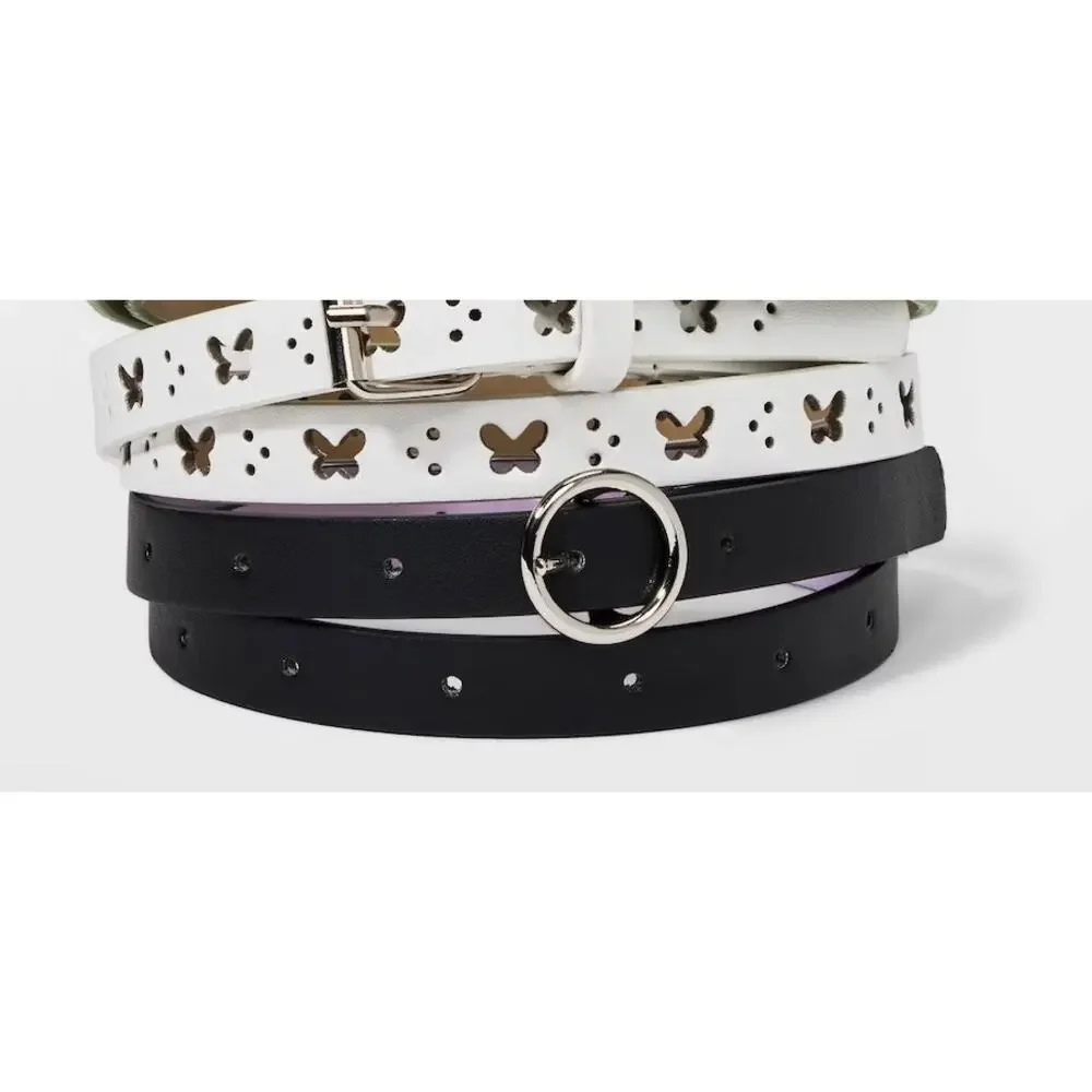 Cat & Jack NWT 2 Pack Belt Set Black White Butterfly Cutout Size M