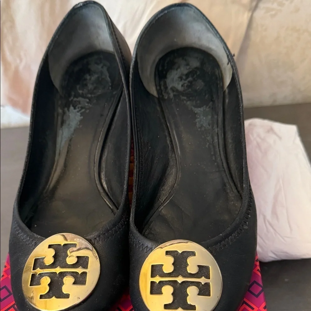 Tory Burch Black Heels with Gold Logo