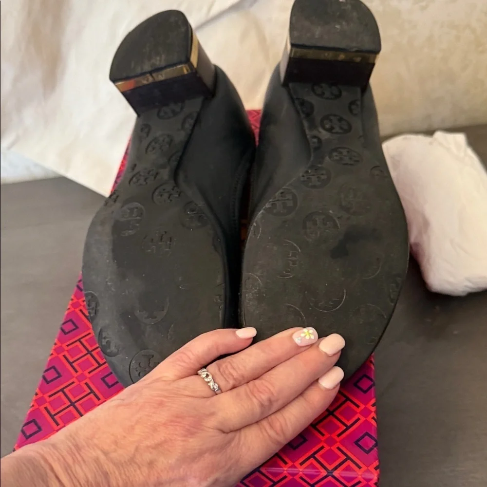 Tory Burch Black Heels with Gold Logo