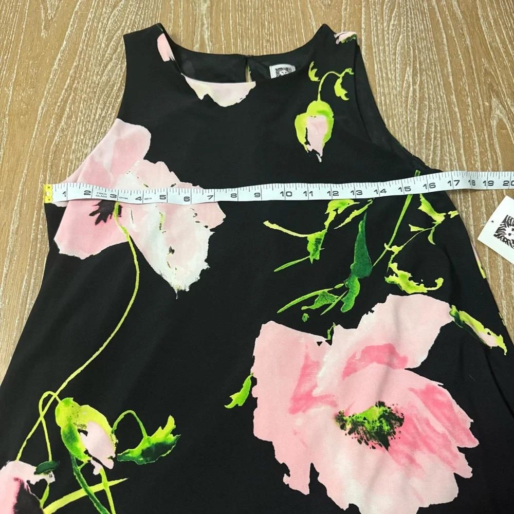 Anne Klein Sleeveless A-Line Floral Dress Women’s 8 NWT Flowy Chic Peony Black