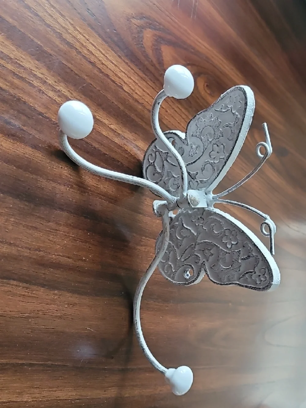 Ornate Butterfly Wall Hook - Distressed White