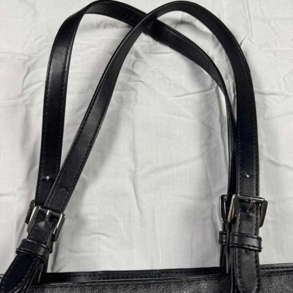 Michael Kors Signature Monogram Tote Bag Black Leather Shoulder Bag