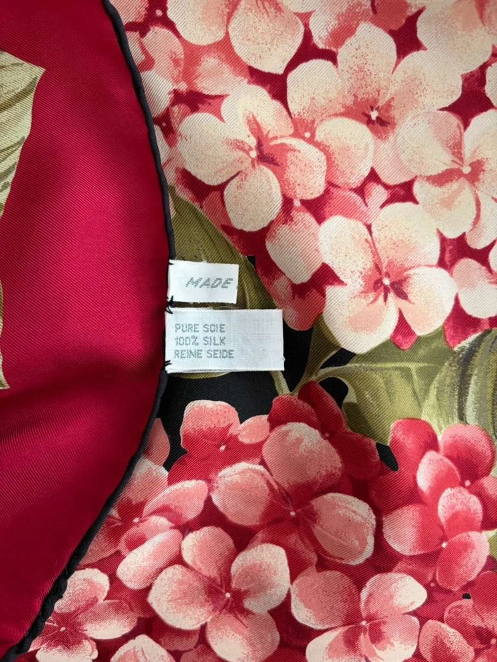 Dior Silk Scarf Red Black Floral Hand Rolled