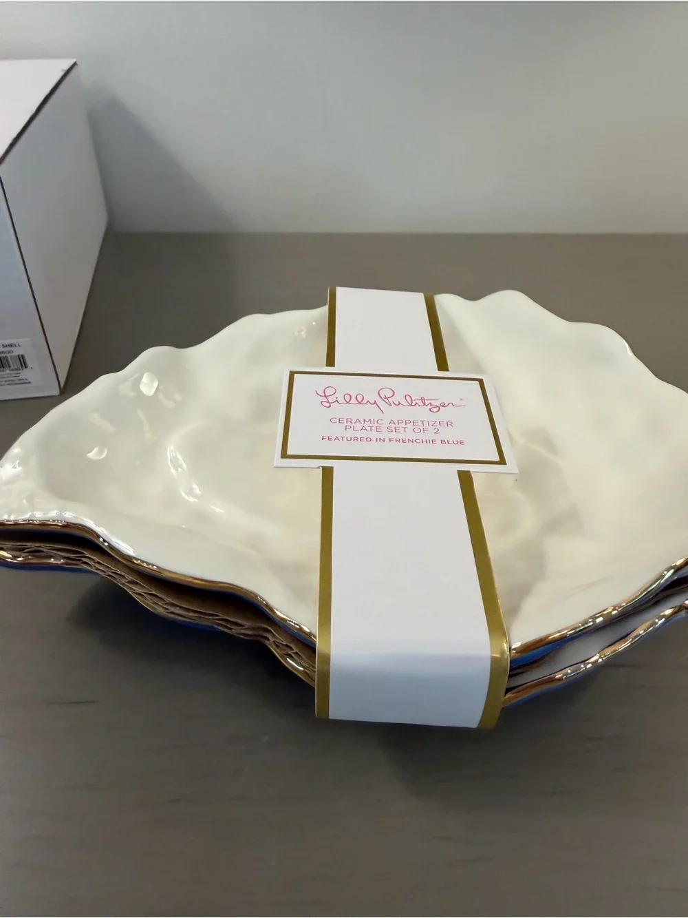 Lilly Pulitzer Ceramic Oyster Shell Appetizer Plate Set of 2 Frenchie Blue NIB